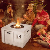 34 Inch Square Concrete Propane Fire Pit Table with Lava Rocks and Cover 50,000 BTU