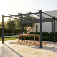 16 Ft. W X 12 Ft. D Aluminum Pergola Outdoor with Dark Gray Retractable Canopy — Studio Shot