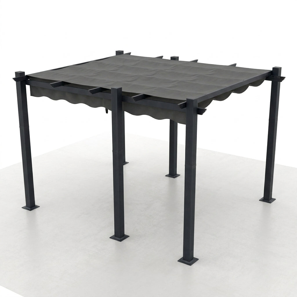 16 Ft. W X 12 Ft. D Aluminum Pergola Outdoor with Dark Gray Retractable Canopy — Studio Shot