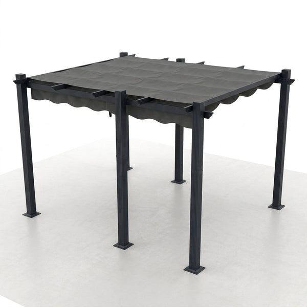 16 Ft. W X 12 Ft. D Aluminum Pergola Outdoor with Dark Gray Retractable Canopy — Studio Shot