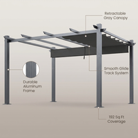 16 Ft. W X 12 Ft. D Aluminum Pergola Outdoor with Dark Gray Retractable Canopy — infographic