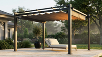 16 Ft. W X 12 Ft. D Aluminum Pergola Outdoor with Dark Gray Retractable Canopy — Lifestyle