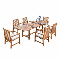 Outdoor Dining Set Designed for All-Weather Entertainment, Extendable Table, 6 Cushioned Chairs, Acacia Wood