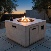 34 Inch Square Concrete Propane Fire Pit Table with Lava Rocks and Cover 50,000 BTU — Studio Shot