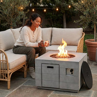 34 Inch Square Concrete Propane Fire Pit Table with Lava Rocks and Cover 50,000 BTU — Lifestyle