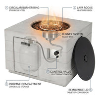 34 Inch Square Concrete Propane Fire Pit Table with Lava Rocks and Cover 50,000 BTU — How It Works