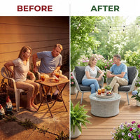 6-Piece Aluminum Patio Furniture Set, Olefin Rope Modern Outdoor Conversation Set Sectional Sofa with Water Repellent Thick Cushions and Coffee Table for Balcony, Garden, Light Grey — Before & After