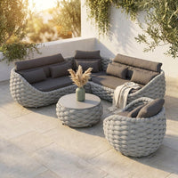 6-Piece Aluminum Patio Furniture Set, Olefin Rope Modern Outdoor Conversation Set Sectional Sofa with Water Repellent Thick Cushions and Coffee Table for Balcony, Garden, Light Grey — Studio Shot