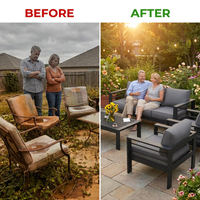 Aluminum Patio Furniture Set, 7 Piece Metal Outdoor Set, Patio Furniture Set with Waterproof Covers for Backyard Garden（Grey） — Before & After