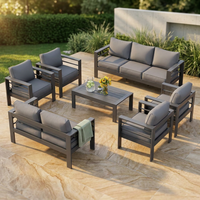 Aluminum Patio Furniture Set, 7 Piece Metal Outdoor Set, Patio Furniture Set with Waterproof Covers for Backyard Garden（Grey） — Studio Shot