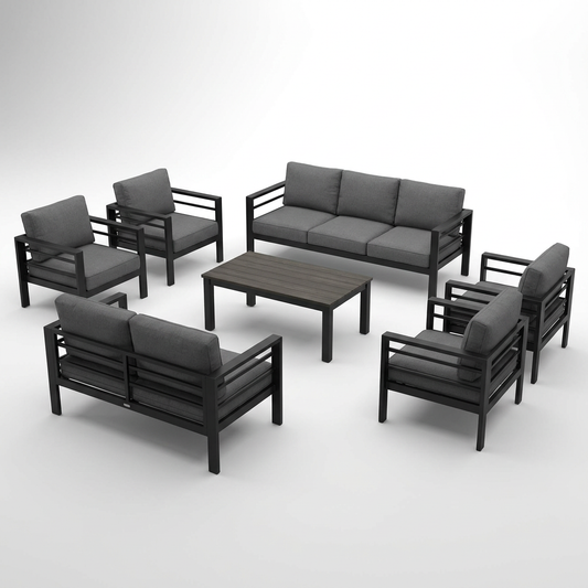 Aluminum Patio Furniture Set, 7 Piece Metal Outdoor Set, Patio Furniture Set with Waterproof Covers for Backyard Garden（Grey） — Studio Shot