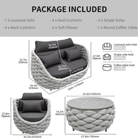 Outdoor Patio Furniture Set Built for All Weather, Aluminum Frame, Olefin Rope Weave, Water-Repellent Cushions