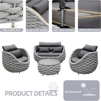 Outdoor Patio Furniture Set Built for All Weather, Aluminum Frame, Olefin Rope Weave, Water-Repellent Cushions